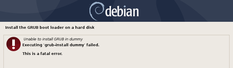 Executing 'grub-install dummy' failed